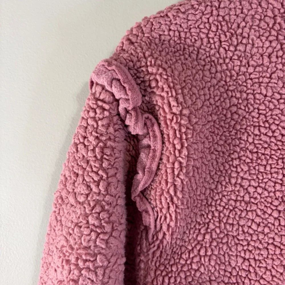 DKNY‎ Girls Pink Sherpa Fleece Ruffle Shoulder Sweatshirt Pullover Size 6X